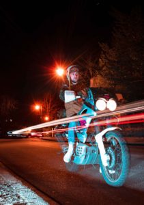portrait motorcycle blurred light