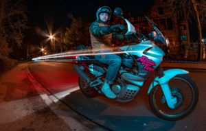 portrait motorcycle blurred light